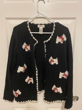 Talbots Black Open-Front Cardigan with Cream Trim